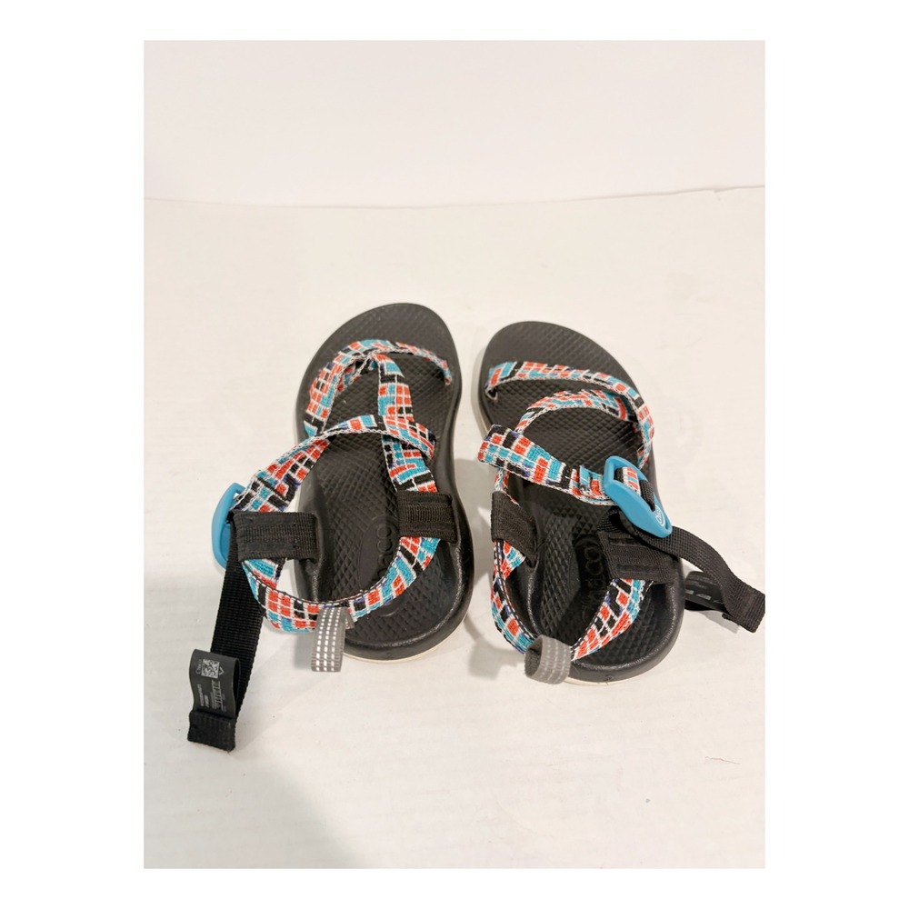 Chaco Kids Z1 Ecotread Sport Sandals Blue Orange Geometric Size 2 Kids - Picture 5 of 5